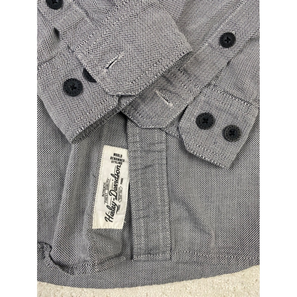 Harley-Davidson Button Down Shirt Mens L Gray Cotton Long Sleeve Pocket Logo - Picture 4 of 11
